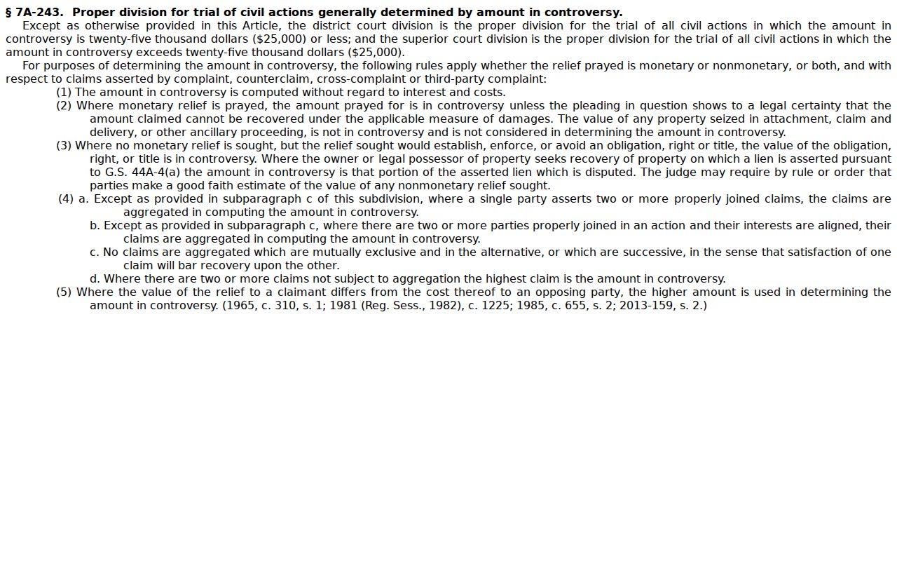 G.S. 7A-243 text on Madison County civil court jurisdiction