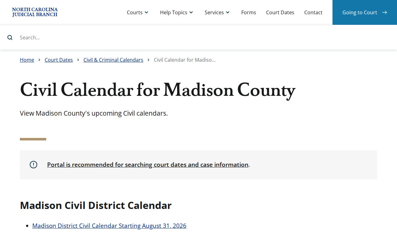 Madison County civil docket calendar interface screenshot