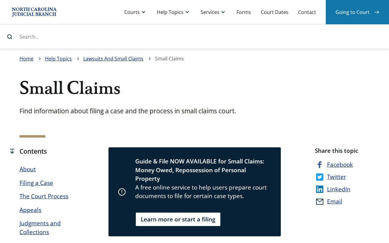 North Carolina small-claims information for Madison County civil dockets