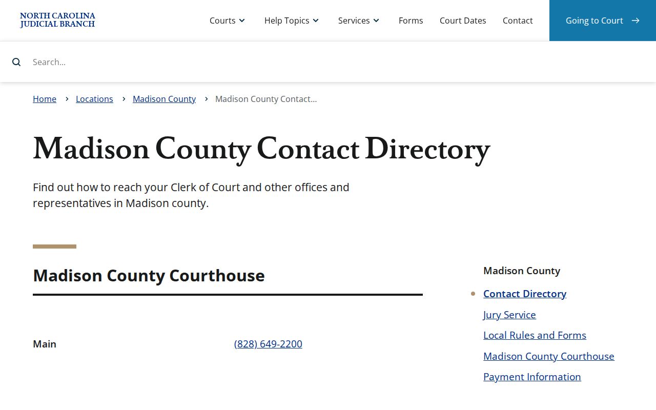 Madison County court calendar contact directory