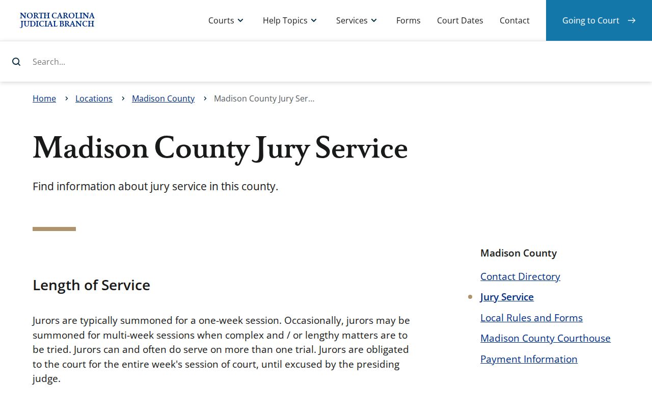 Madison County court calendar jury service information