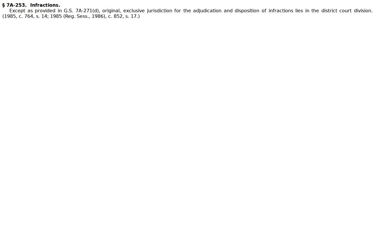 G.S. 7A-253 text on Madison County criminal infraction jurisdiction