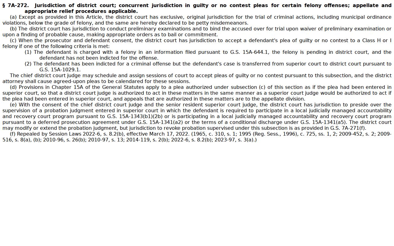 G.S. 7A-272 text on District Court criminal jurisdiction for Madison County dockets