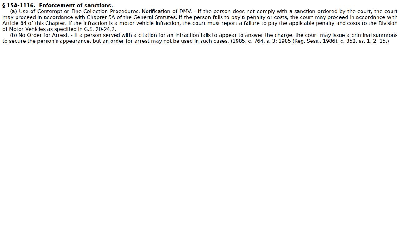 G.S. 15A-1116 text on Madison County traffic infraction procedure