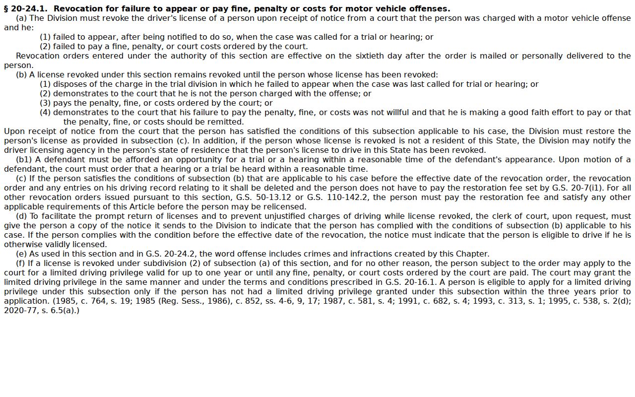 G.S. 20-24.1 text on Madison County traffic court notice procedure